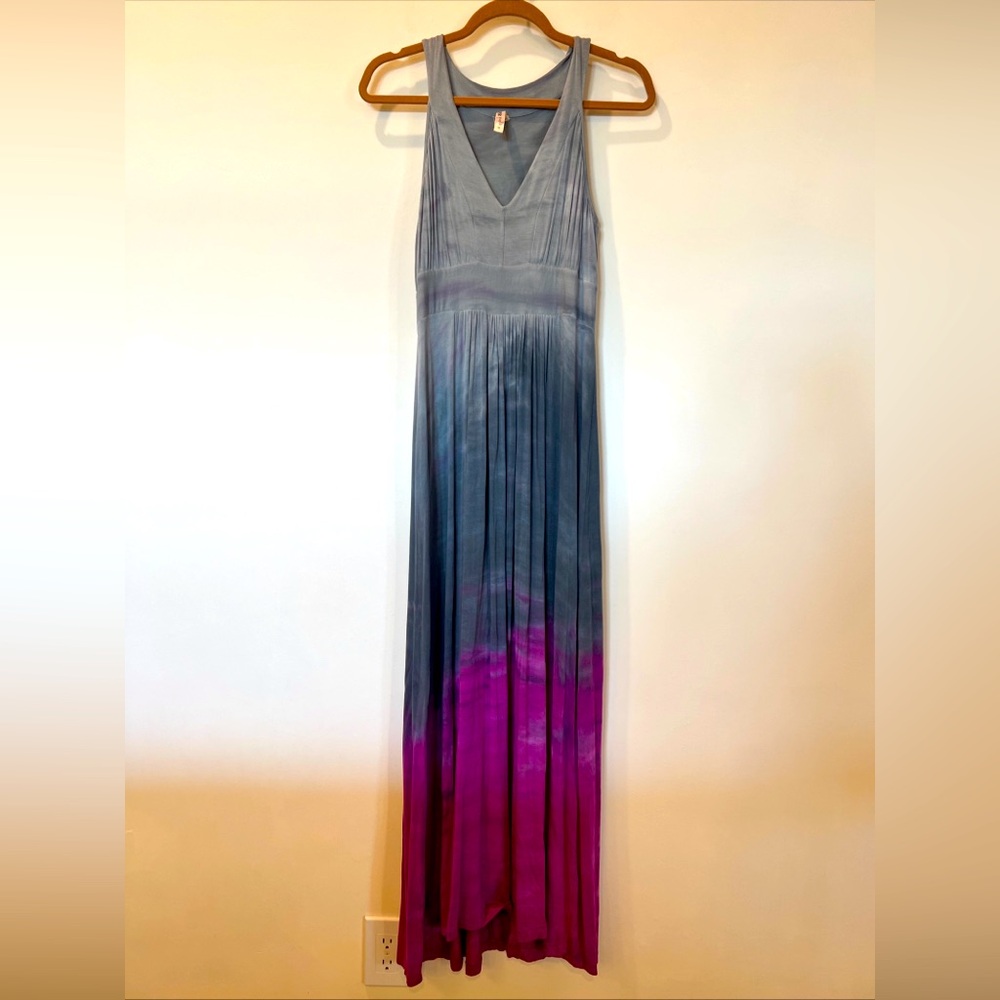 Pink Lotus Athleta tie dye v neck maxi dress small pink grey boho bohemian